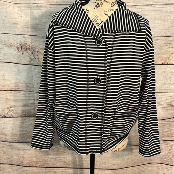 Elliott Lauren Get In Line Knit Jacket Raw Edge Seaming Size XS Black/White - Picture 2 of 13